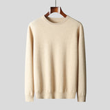 New Men's 100 Pure Wool Sweater, Crew Neck, Flat-knit Sweater
