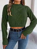 Women Casual Solid Color Cable Knit Long Sleeve Cropped Pullover