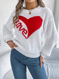 Women Casual Color Block Heart LOVE Long Sleeve Pullover Sweater