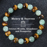 Natural Tiger Eye & Green Jade Bracelet For Abundance Handcrafted Beads For Energy & Style Adults Money & Success