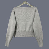 Women's Off The Shoulder Cropped Sweater - Boat Neck Long Sleeve Pullover, Casual Trendy Top