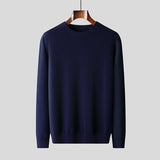 New Men's 100 Pure Wool Sweater, Crew Neck, Flat-knit Sweater