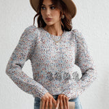 Elegant Commuter Round-Neck Dotted Yarn Knitted Sweater For Women