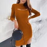 Fashionable And Sexy Long-sleeve Dress With A Hollowed-out Chest Design