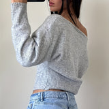 Women's Off The Shoulder Cropped Sweater - Boat Neck Long Sleeve Pullover, Casual Trendy Top