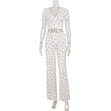 Women's Casual Short-Sleeve Tie-Dye Printed Top And Fashionable Ruffle-Trimmed Pants Set