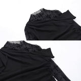Womens Lace Bodycon Patchwork Hollow Long-Sleeve Top