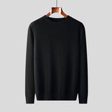 New Men's 100 Pure Wool Sweater, Crew Neck, Flat-knit Sweater